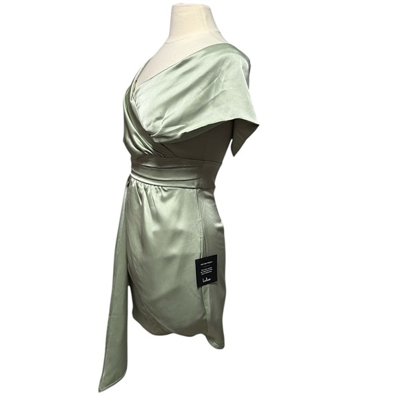 Lulus Always Celebrating Sage Asymmetrical Off Shoulder Mini Dress Small NWT - Picture 7 of 16